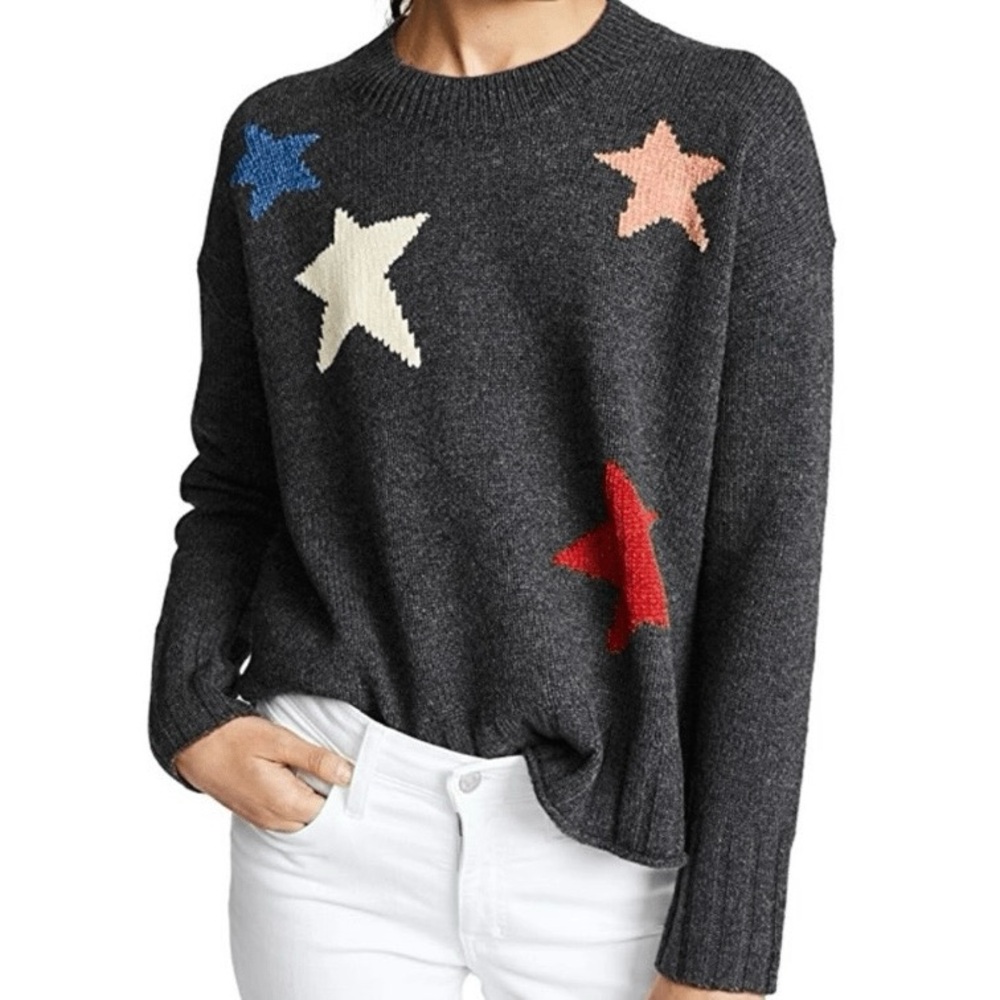 Madewell Merino Wool Sweater Starry Nights Charcoal Gray Chenille Stars Size M